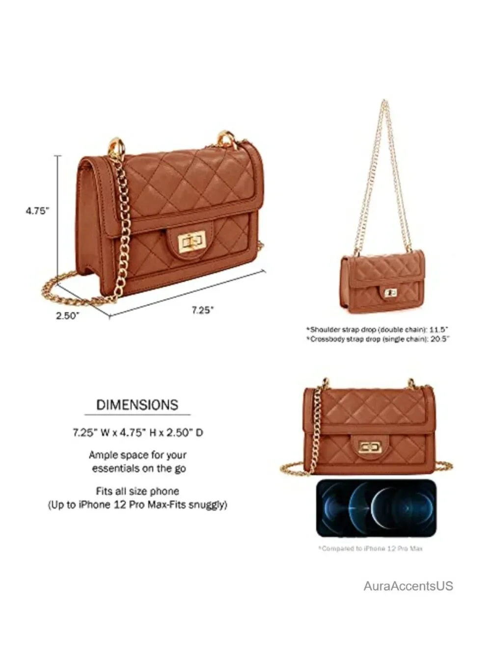 Small Quilted Crossbody Bag, Trendy Mini Shoulder Purse with Faux Leather, Gold